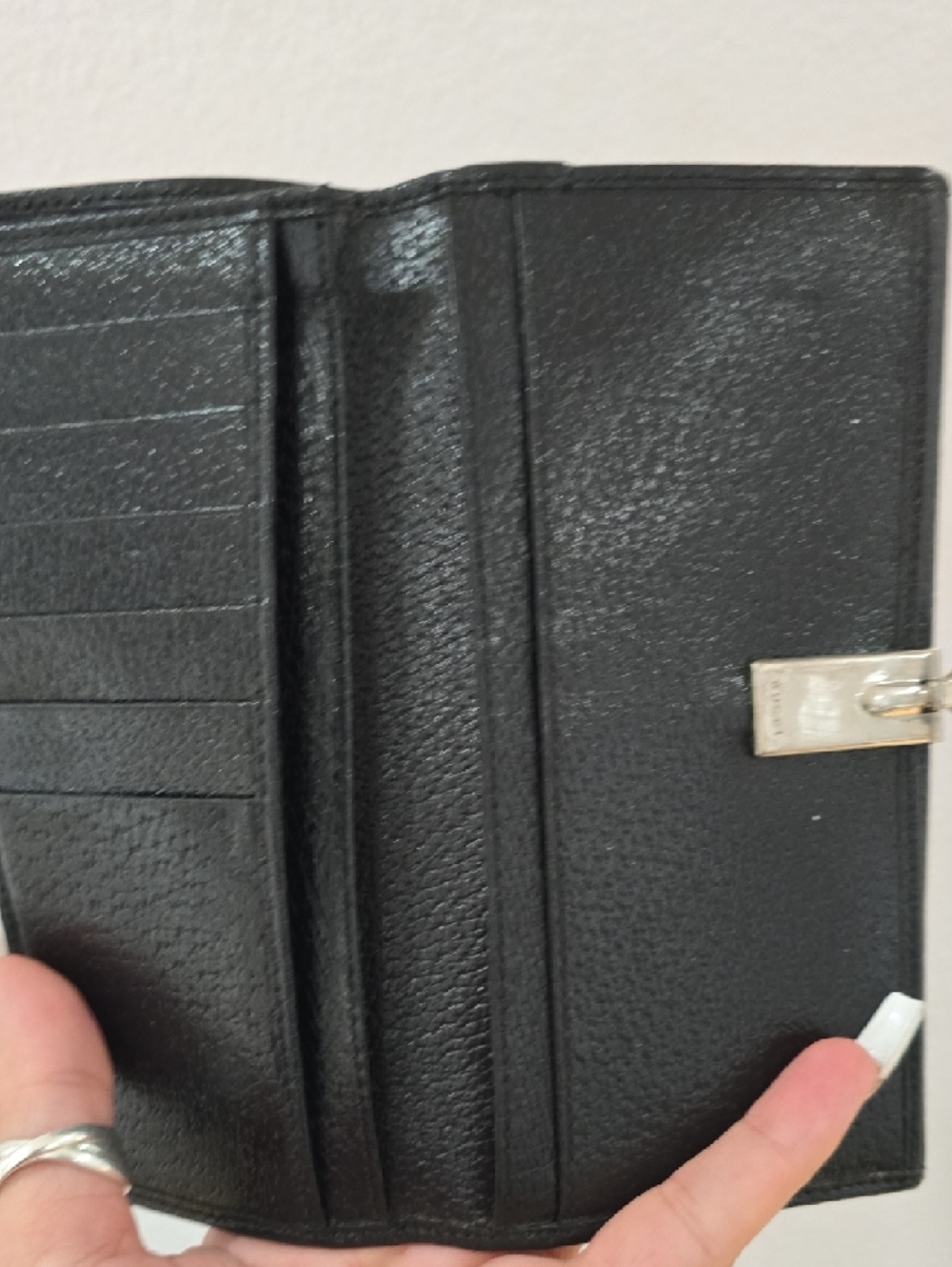 Gucci Black Leather Wallet with Silver Buckle Vintage NWOT - Picture 13 of 14